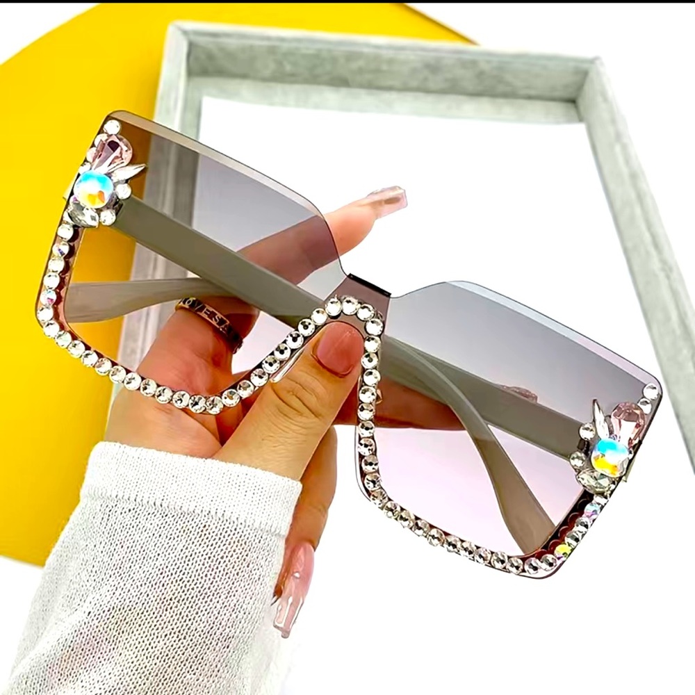Women Festival Bling Rhinestone Square Sunglasses